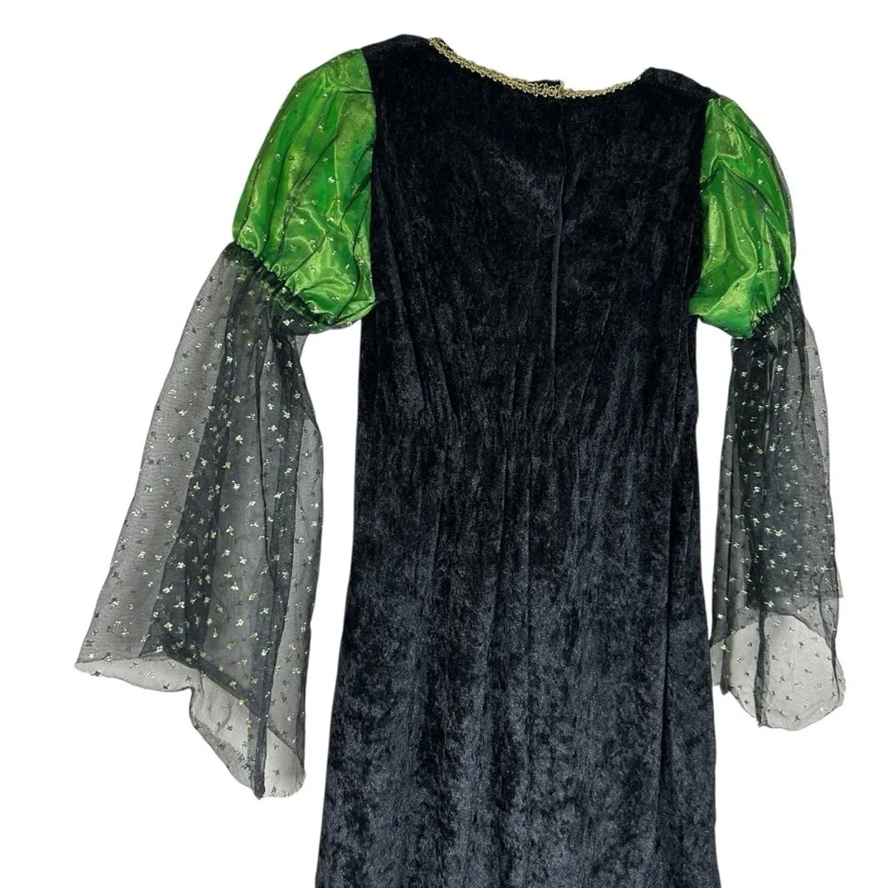 Wicked Elphaba Green Witch Costume Dress Kids Sparkle Halloween Gown - Picture 4 of 6